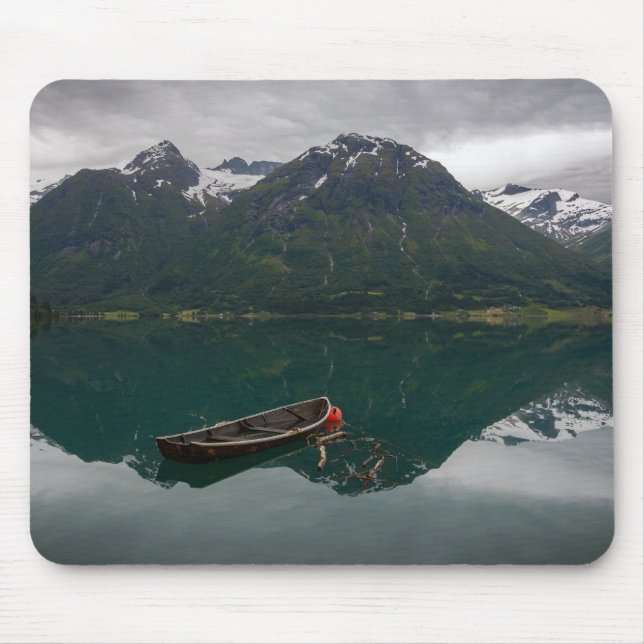 Old rowboat with mountain reflection mousepad (Front)