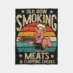 Old Rows Smokin Meats And Clapping Cheeks Funny Bb Fleece Blanket