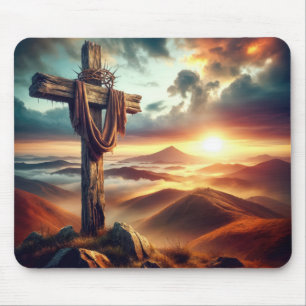 Old Rugged Easter Cross Mouse Mat