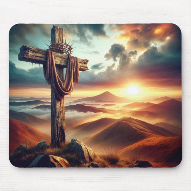 Old Rugged Easter Cross Mouse Mat (Front)