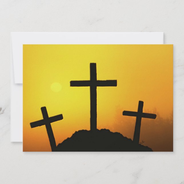 Old Rugged Wooden Cross on Calvary Hill at Sunset (Front)