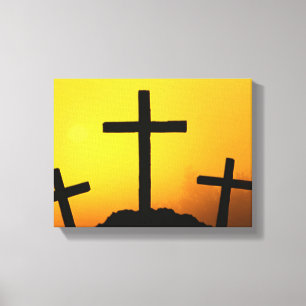 Old Rugged Wooden Cross on Calvary Hill at Sunset Canvas Print