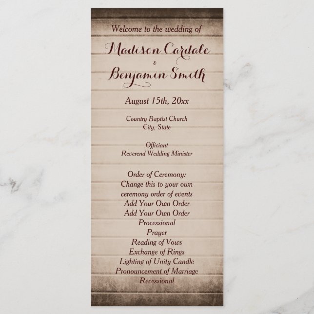 Old Rustic Barn Wood Wedding Program Template (Front)