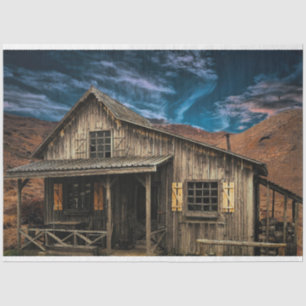 Old Rustic Barnwood Cabin Decoupage Wall Art Tissue Paper