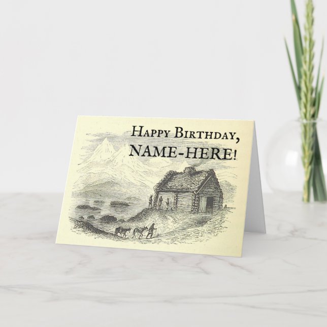 Old Rustic Cabin, Mountain Landscape Birthday Card (Front)