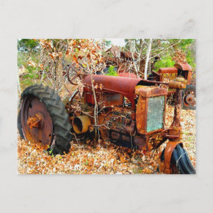 Old Rustic Farm Tractor in Junk Yard Postcard