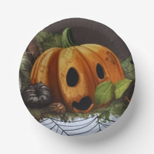 Old Rustic Pumpkin Spook Halloween Party Paper Plate