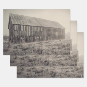 Old Rustic Vintage Black And White Barn In Field Wrapping Paper Sheet