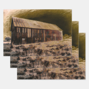 Old Rustic Vintage Brown Barn Night Sky Wrapping Paper Sheet