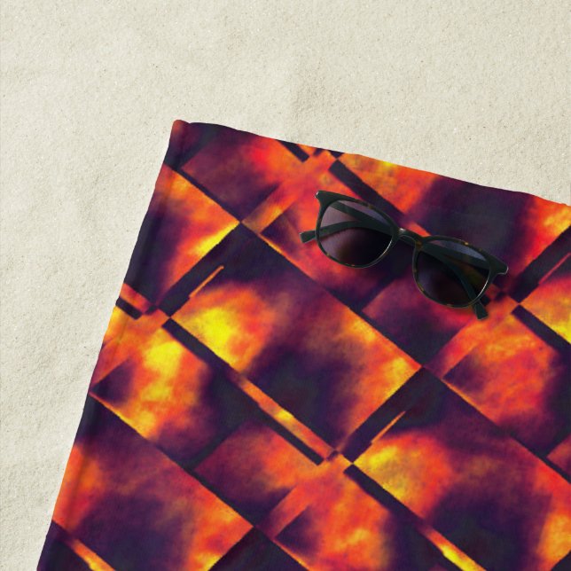 Old rusty plates in colours of ember and fire beach towel (In Situ)