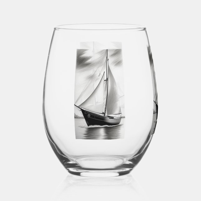 Old Sailboat  Stemless Wine Glass (Front)