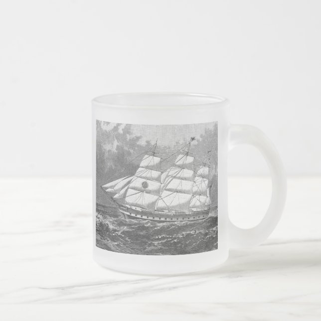 Old Sailing Ship Frosted Glass Coffee Mug (Right)