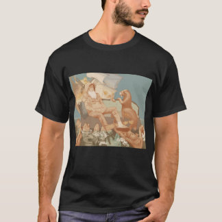Old Sailor Burning Ship Open Sea Illustration T-Shirt