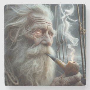 Old Sailor Smoking a Pipe Stone Coaster