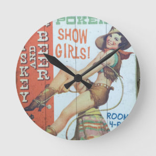 Old Saloon Sign Round Clock