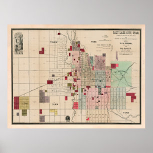 Old Salt Lake City UT Map (1889) Vintage SLC Utah Poster