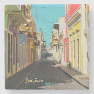 Old San Juan Cobblestone Street Photography Stone Coaster