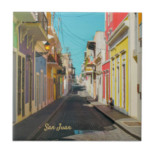 Old San Juan Cobblestone Street Photography Tile