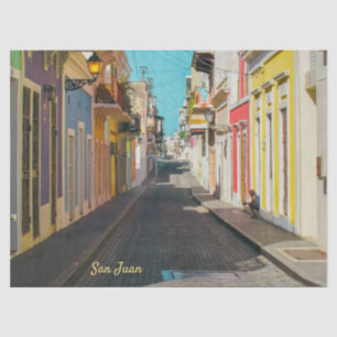 Old San Juan Cobblestone Street Photography Tissue Paper