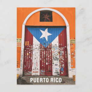 Old San Juan Puerto Rican Flag Street Art Door Postcard