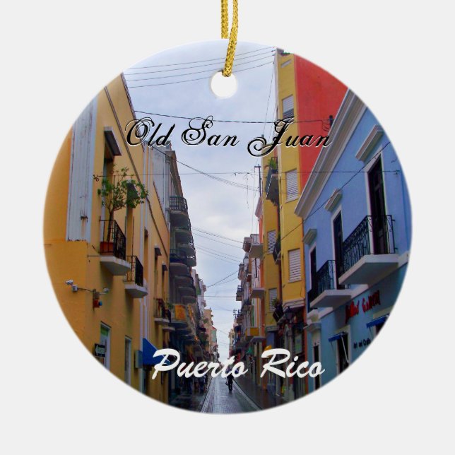 Old San Juan Puerto Rico Colourful Houses Ceramic Tree Decoration (Front)