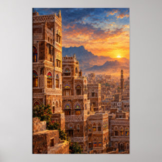 ​Old Sana'a at Dawn - Yemeni Heritage Architecture Poster