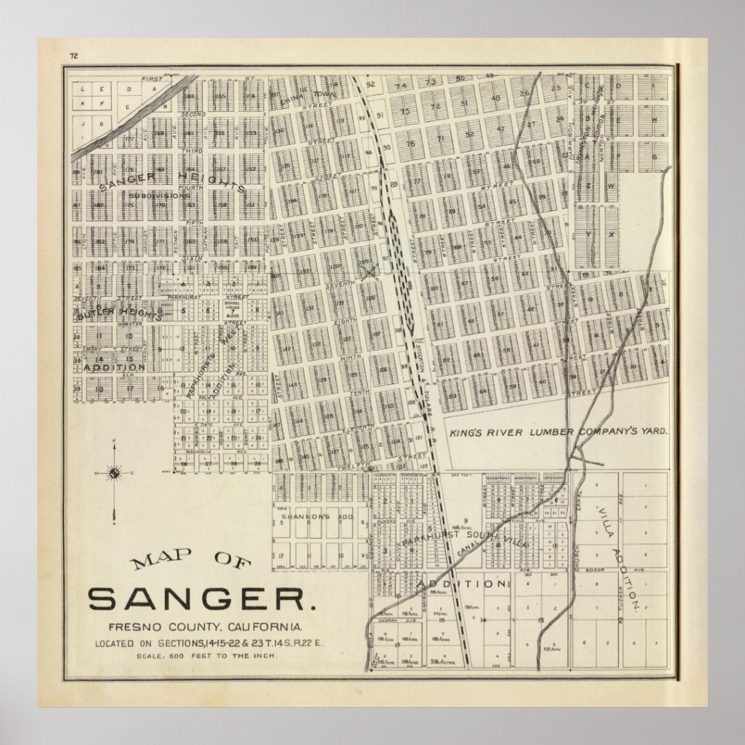 Old Sanger CA Map (1891) Poster Zazzle
