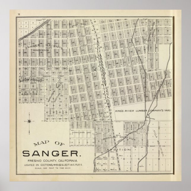 Old Sanger CA Map (1891)  Poster (Front)