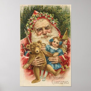 Old Santa and Toys Poster