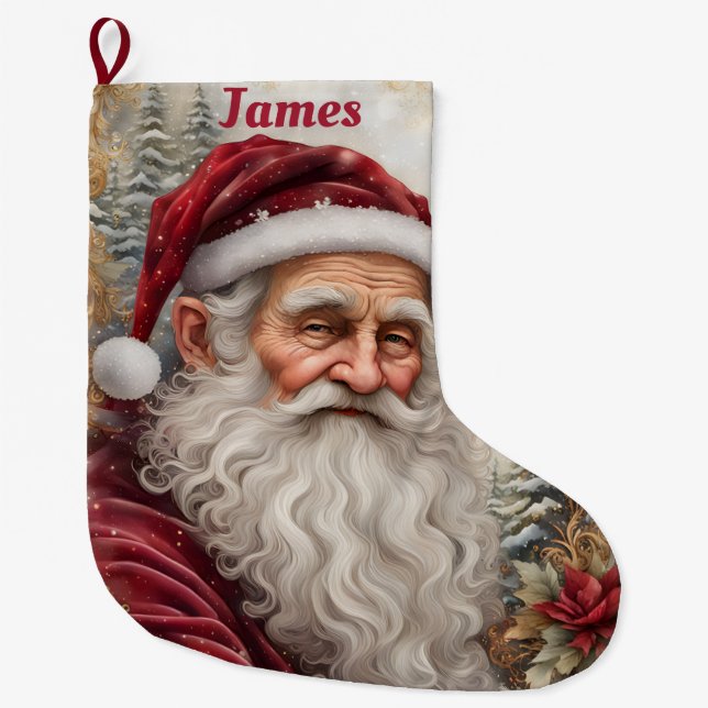 Old Santa Claus Large Christmas Stocking (Front)