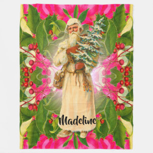Old Santa From the Past Victorian    Monogram Fleece Blanket