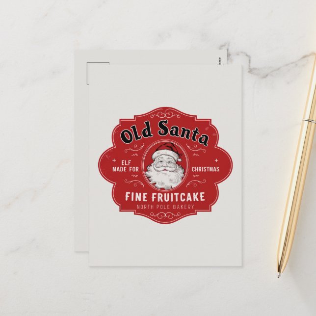 Old Santa fruitcake add message  Holiday Postcard (Front/Back In Situ)