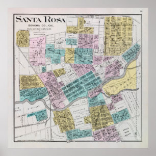 Old Santa Rosa CA Map (1898)  Poster