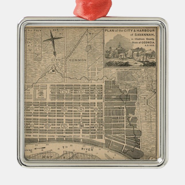 Old Savannah Map Ornament (Front)