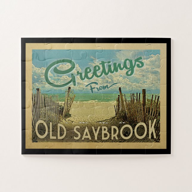 Old Saybrook Beach Vintage Travel Jigsaw Puzzle (Horizontal)