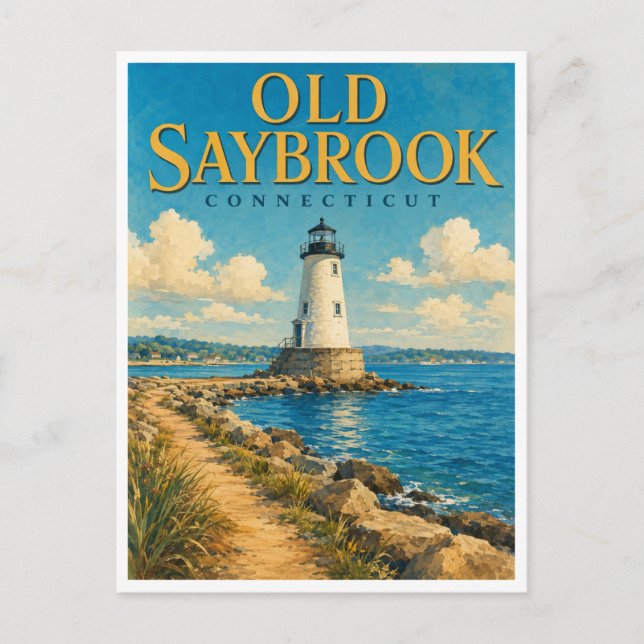 Old Saybrook Connecticut Lighthouse GeoSaga Postcard (Front)