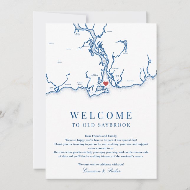 Old Saybrook Wedding Welcome Itinerary Navy Blue Thank You Card (Front)