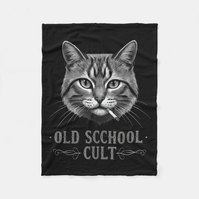 Old Scchool Cult Funny Cat For Cool People And - F Fleece Blanket (Front)