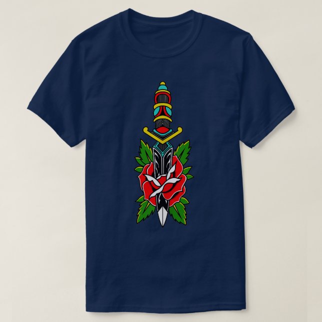 Old School American raditional Dagger and Rose tat T-Shirt (Design Front)
