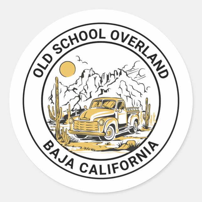 Old School Baja Overland Classic Round Sticker (Front)