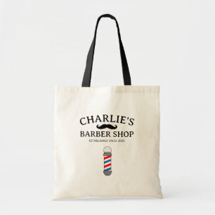 Old school barber shop tote bag with moustache log