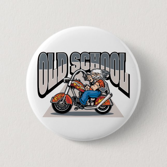 Old School Biker 6 Cm Round Badge (Front)