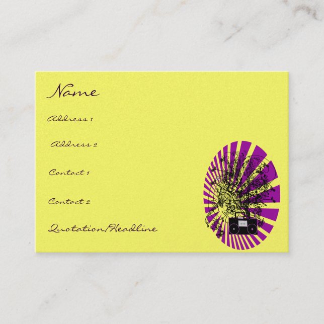 Old School BoomBox Shock-Musical Notes Swirls Business Card (Front)