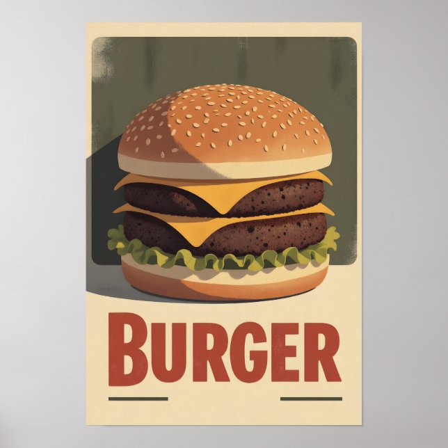 Old-School Burger Poster – Retro Food Wall Art (Front)