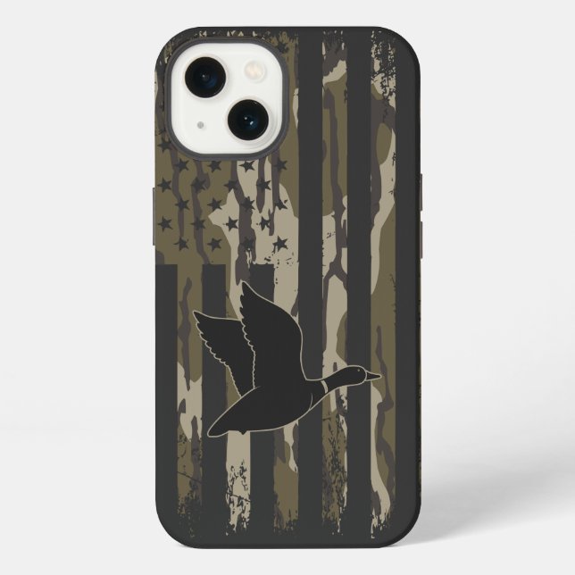 Old School Camo Duck Hunting American USA Flag iPhone Case (Back)