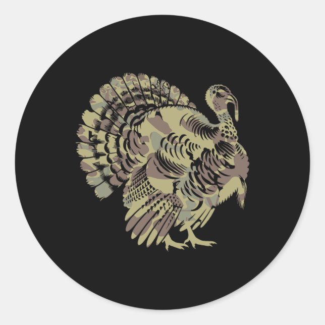 Old School Camo Turkey Hunting Thankgiving Gift  Classic Round Sticker (Front)