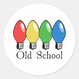 Old School Christmas Tree Lights Classic Round Sticker