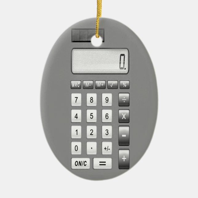 old school classic calculator ceramic tree decoration (Front)