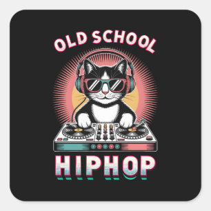 Old School Cool Cat DJ Square Sticker
