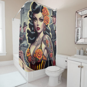 Old School Cute Goth Girl Shower Curtain